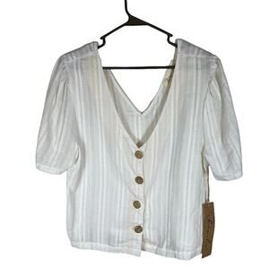 NWT Penelope Project V Neck Button Up Blouse / Short Sleeve Cardigan Size XL